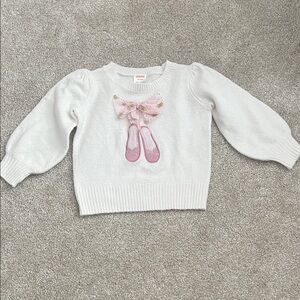 Gymboree White Sweater with Pink Ballet Design
